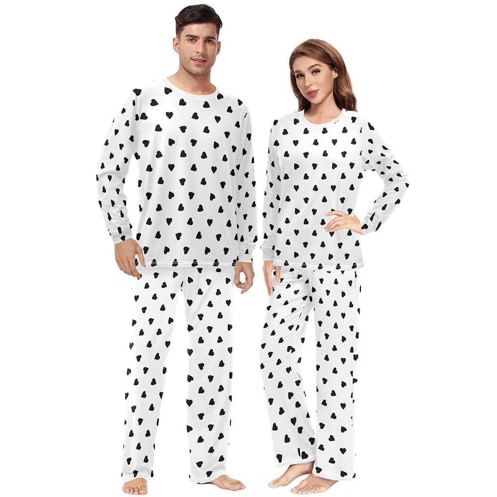 JHKKU Black Heart Pajama Set for Men's & Women's Soft Comfy